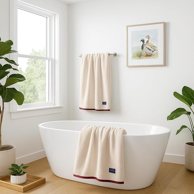 REDKISS 6 Piece Bath Towel Set, 100% Cotton, Soft Absorbent 600 GSM | Includes 2 Bath Towels, 2 Hand Towels & 2 Washcloths | Quick Dry | Contrast Border Design | Bathroom | Guest Bath & Apartment