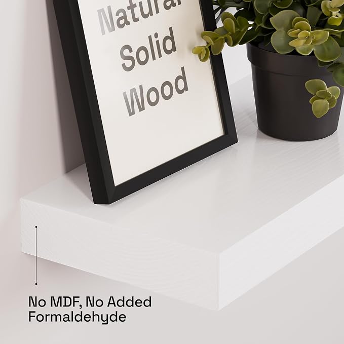 BAOBAB WORKSHOP Wood Floating Shelves for Wall Mounted, 16 inch White Floating Shelf for Bathroom, Solid Wooden Wall Shelves for Kitchen Bedroom Farmhouse, White Finish, 16 x 6.7, Set of 2