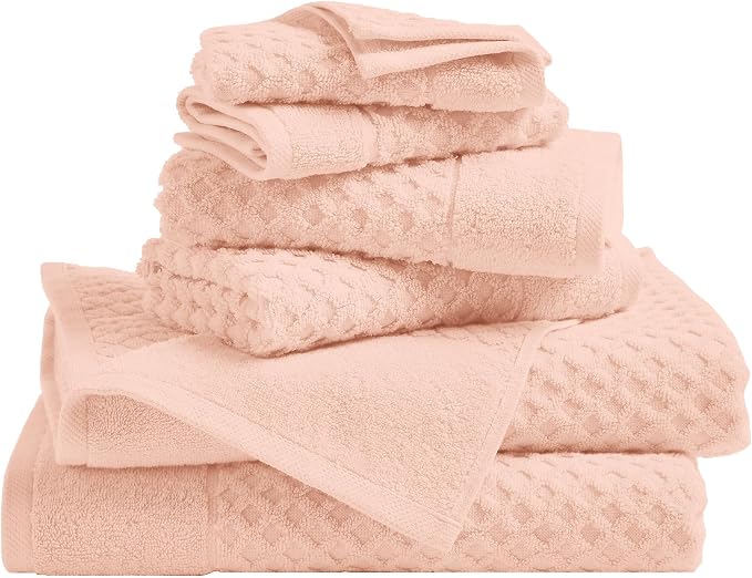 Great Bay Home Bath Towels - 100% Cotton 6 Piece Towel Set - Diamond Waffle Weave - Absorbent, Durable, Quick-Dry Towels for Bathroom (Pink)