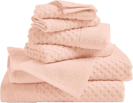 Great Bay Home Bath Towels - 100% Cotton 6 Piece Towel Set - Diamond Waffle Weave - Absorbent, Durable, Quick-Dry Towels for Bathroom (Pink)