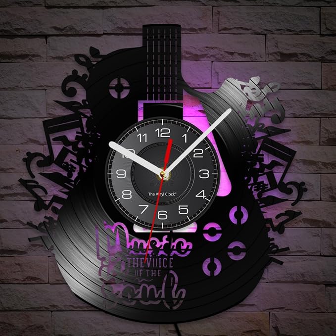 12 Inch Guitar Decor Wall Clock 7 Color Changing, Guitar Gifts Vinyl Neon Wall Clock Battery Operated Silent Movement Music Gifts for Men Musicians Music Studio Room Decor