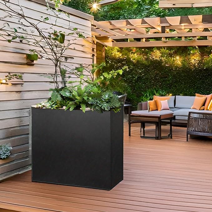 Black Steel Planter Box for Outdoor Plants 24" x 10" x 24" Metal Rectangular Outdoor Planter Box All-Weather Use with Drainage Holes for Patio,Porch,Garden (Black, 24 * 10 * 24)