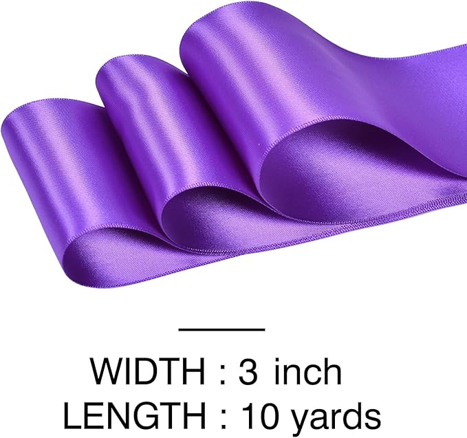YAMA Purple Double Faced Satin Ribbon, 3 Inch 10 Yards, Great for Crafts Bows Flower Bouquet Wedding Home Decor Gift Wrapping