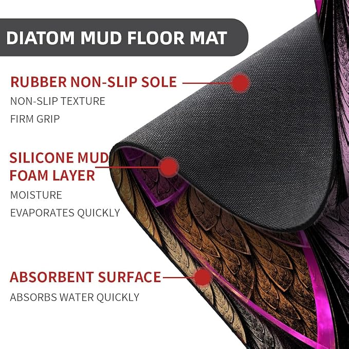 Diatomaceous Earth Bath Mat,Colorful Fractal Glass Flowers Non-Slip Volume Super Absorbent Fast Drying for Bathroom Kitchen Door mat,Eco-Friendly Easy to Clean 20×31Inch (50 * 80cm)