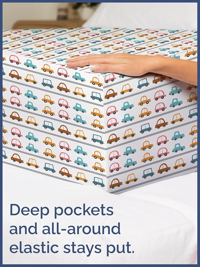 Kids Cars Twin 3 Piece Sheet Set - Boys, Girls, Teens, Toddler - Easy Fit, Deep Pockets - Breathable, Hotel Quality Bedding Sheets - Machine Washable & Wrinkle Free - Cute, Cozy & Soft - CGK Linens