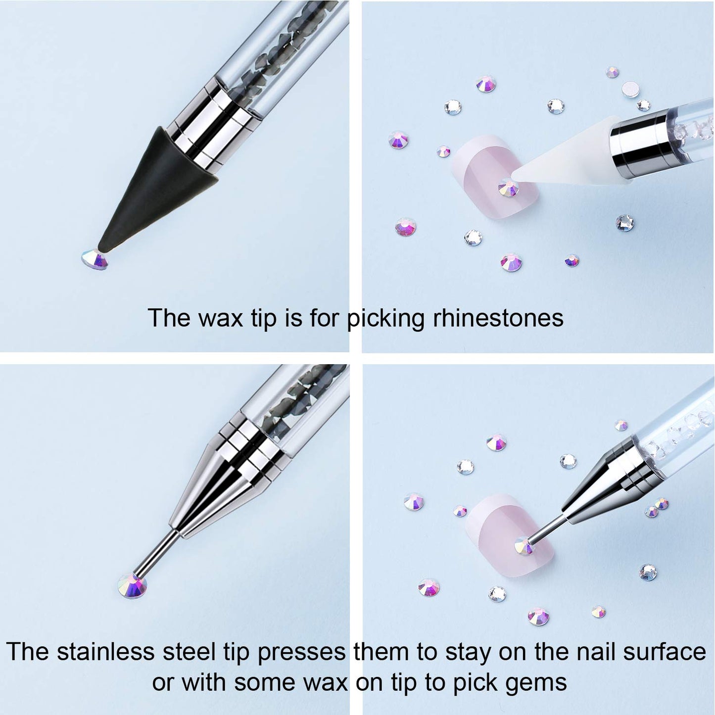 Skiennix Rhinestone Picker Dotting Pen - Dual-Ended Wax Pencil for Nail Art & DIY Decoration | Black & White