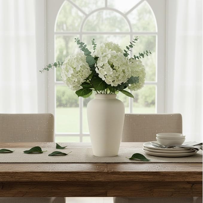 Ceramic Flower Vase,11 Inch Tall Modern Rustic Farmhouse Vases Home Decor,Handmade Pottery Vase Decorations for Living Room,Large Terracotta Floral Vases for Bedroom Table Fireplace Kitchen-White