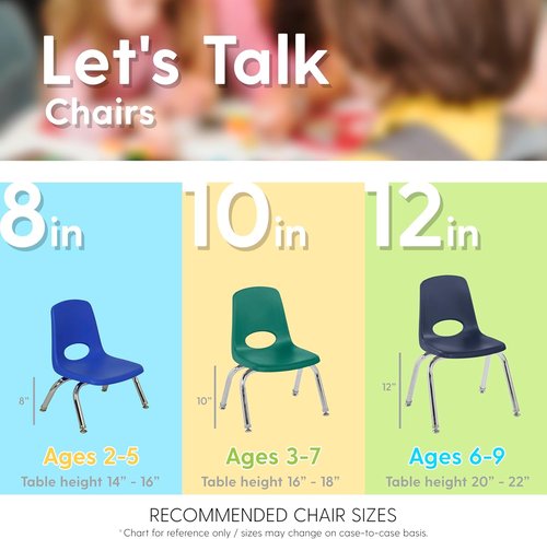 FDP 10" School Stack Chair - Stacking Student Seat with Chromed Steel Legs | Black (6-Pack)