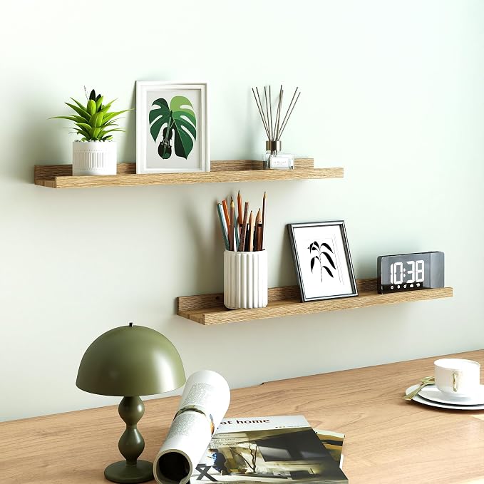 Floating Shelves for Wall Decor, Long Wall Mounted Storage Shelf for Bedroom, Living Room, Bathroom, Kitchen, Nursery, Display Picture Ledge Shelf with Lip Set of 2-24 Inches, Oak