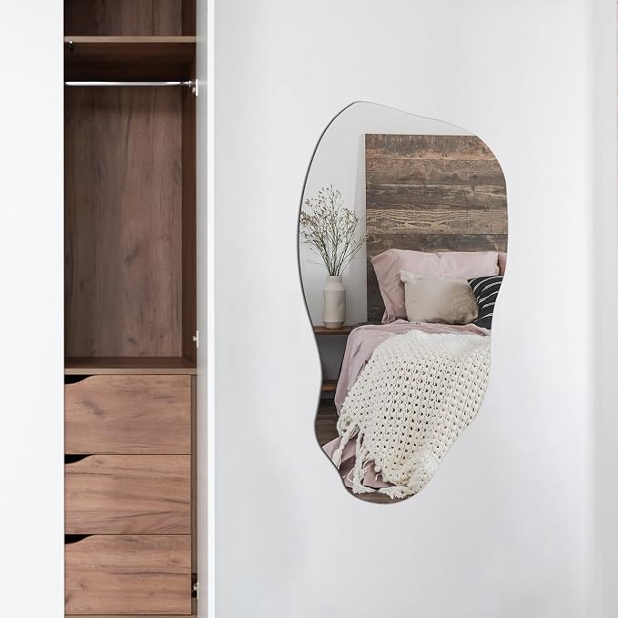TRAHOME 32'' x 18'' Irregular Asymmetrical Wall Mirror for Living Room Bathroom Entryway, Modern Decorative Mirror Hanging