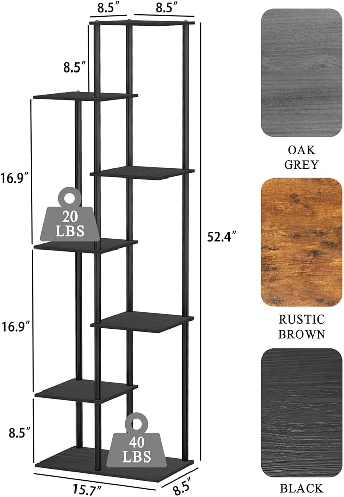 Plant Stand Indoor 7 Tier 8 Potted Metal Wood Plant Shelf, Multiple Flower Pots Corner Tall Plant Holder Stands for Living Room Balcony Bedroom, Black