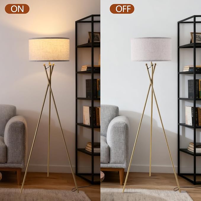 EOEYYOYB Modern Tripod Floor Lamp, Mid Century Reading Standing Lamp with 3 Color Temperatures and Foot Switch, Modern Night Light for Living Room, Bedroom, Office Décor, Gold