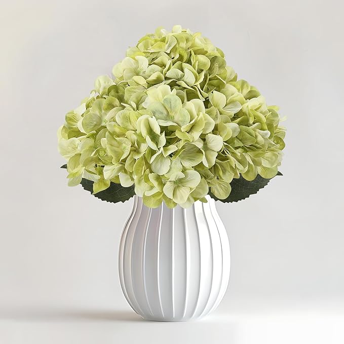 4 Pcs Long Stem Big Size Artificial Hydrangea Flowers for Home Wedding Decor, Party Centerpieces, Office Decoration,Shower (Lime Green)
