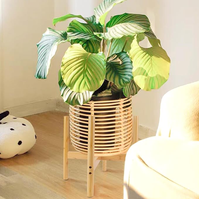 RETON Wood Plant Stand Indoor, Mid Century Modern Indoor Plant Stand, Wooden Plant Holder, Modern Bamboo Flower Pot Stand for Indoor, Outdoor, Garden, Yard, Office (13in, Large)