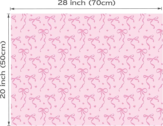 MotiGiftie Pink Wrapping Paper Sheet - 8 Sheets Folded Flat Gift Wrap with Cute Ribbon Bow, Pink Plaid, Stripes and Leaves Design for Girl Baby Shower, Birthday, Wedding - 20 X 28 Inch Per Sheet