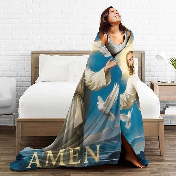 Jesus Blanket Christian Throw Blanket God Faith Religious Soft Cozy Fleece Fuzzy Stuffed Plush Flannel Gifts for Girls Women Boys Kids Adults 50"X60"