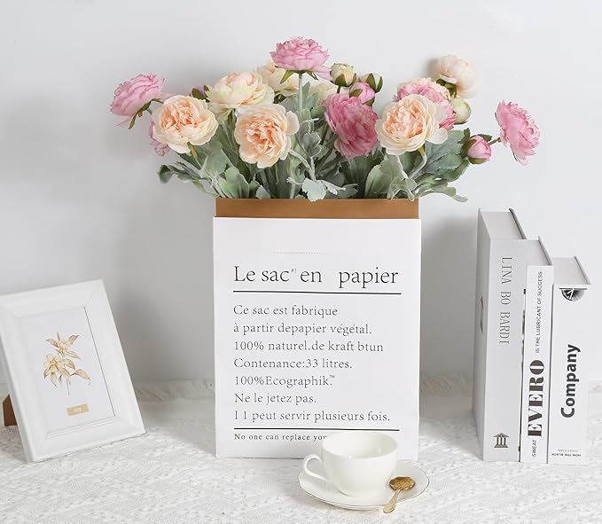 IPOPU Artificial Peonies 6pcs Ranunculus Silk Flowers 18Heads Pink Flowers Combo Champagne Fake Flowers 20.47" Faux Floral Arrangements Wedding Decorations for Home Kitchen (Champagne&Pink)