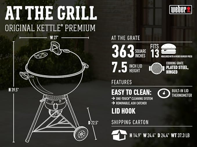 Weber Original Kettle Premium Charcoal Grill for Outdoor Cooking and Barbecue, 22-Inch, Copper