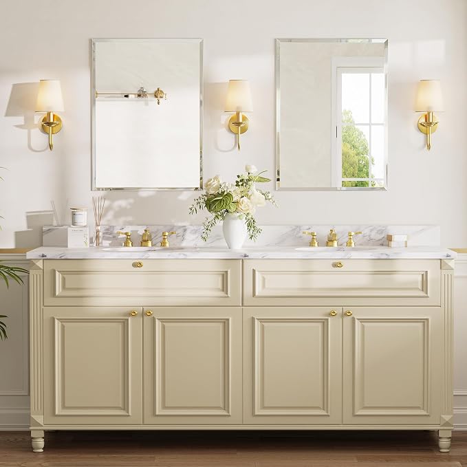 24 x 36 Inch Large Rectangular Bathroom Mirror, Frameless Beveled Vanity Mirror for Over Sink, Solid-Backed 2-Way Wall Mirror for Master Bath