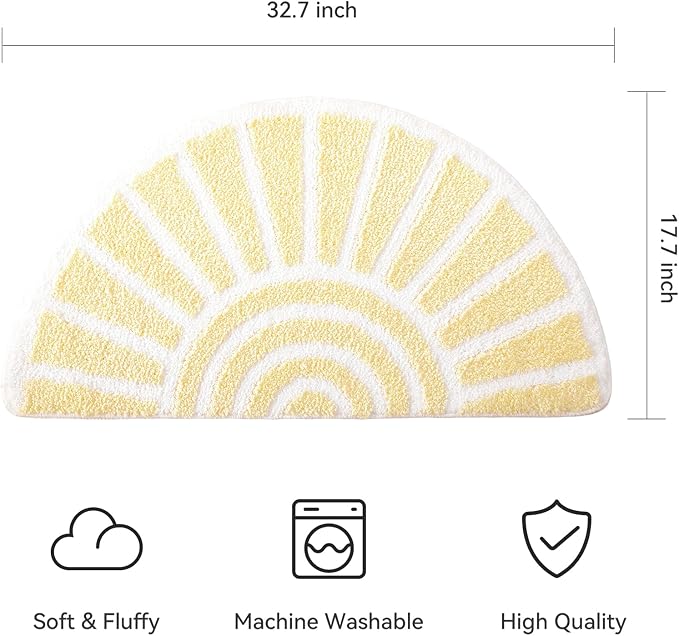 TRUEDAYS Bath Rug Beige Sun Bath Mat, Half Circle Cute Boho Bathroom Rugs Soft and Fluffy, Water Absorbent Bath Rug Machine Washable Bathroom Mat