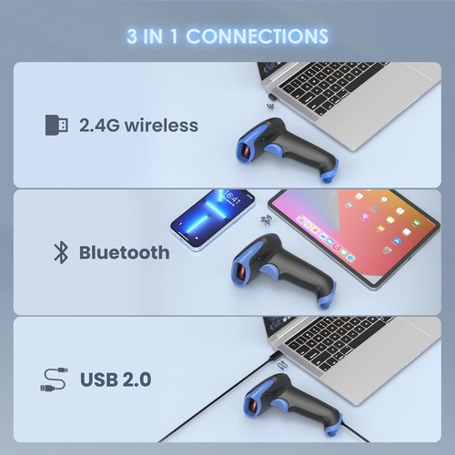 Eyoyo Wireless 2D Bluetooth Barcode Scanner - 2500mAh Handheld QR Code Reader for iPad, iPhone & Android
