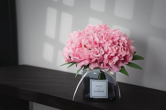 XIAYAN Artificial Flower and Glass Bottle Set, Isn Style, Suitable for Living Room, Dining Table, Office, Wedding, Hotel Banquet and Family Decoration. (Pink Purple)