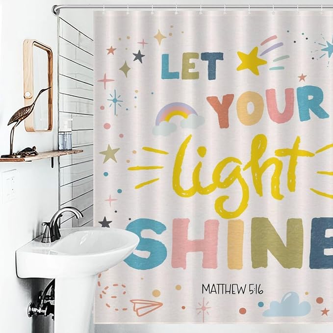 Rainbow Shower Curtain, Boho Cute Inspirational Motivational Quotes Rainbow Colorful Pastel Baby Kids Girls Waterproof Fabric Bathroom Shower Curtain Set with Hooks, 72"x78" Inch