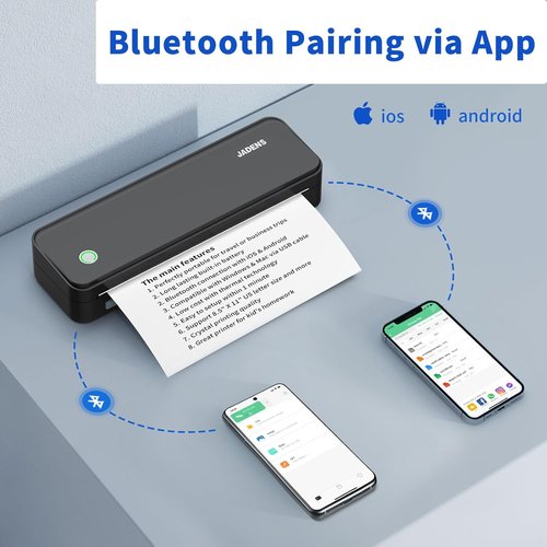 JADENS Bluetooth Thermal Printer - Portable Inkless Wireless Printer for iOS & Android | 8.5" X 11" US Letter