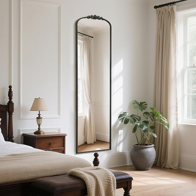WallBeyond Arched Full Length Mirror Wall Mounted, 21x78 Inch Black Antique Mirror, Vintage Metal Frame Full Body Mirro for Bedroom, Living Room, Hanging or Leaning