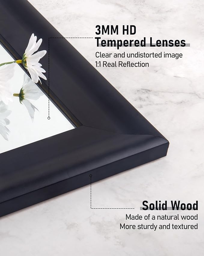 CULER Black Wood Wall Mirror for Bathroom,Rectangle 20 x 30 inch Hanging Vanity Mirrors with Wooden Frame for Living Room,Bedroom,Entryway