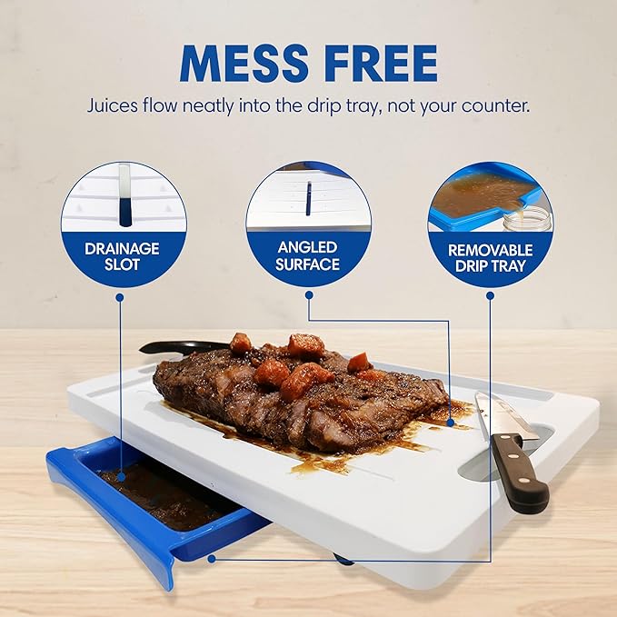 XL Meal Prep System Cutting Board - Large Cutting Board with Juice Groove, Spikes, Drip Tray & Removable Surface - Carving Board - BBQ Essential & Kitchen Gifts - BPA Free Cutting Board - Blue