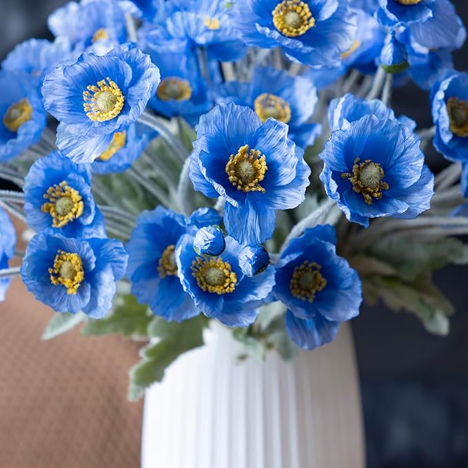 Artificial Flowers 6 Stems Poppy Silk Bouquet,for Wedding, Home, Party Decoration,Table Centerpiece Arrangement(Blue)
