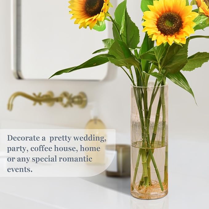 Vase Plastic Vase Elegant Cylinder Flower Vase Shatterproof Decorative Centerpiece for Home Table Office Weddings Events (11.8 x 3.9 in)