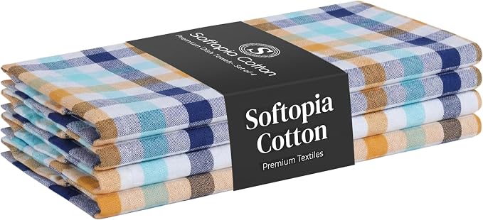 Check Dish Towels 4 Pack, 18"x26", Absorbent Hand Towels for Kitchen Use, Quick Dry Cloths, Durable Washable Rags, Reusable Dishcloth Set - Indigo Blue, Mustard Yellow, Aqua Blue