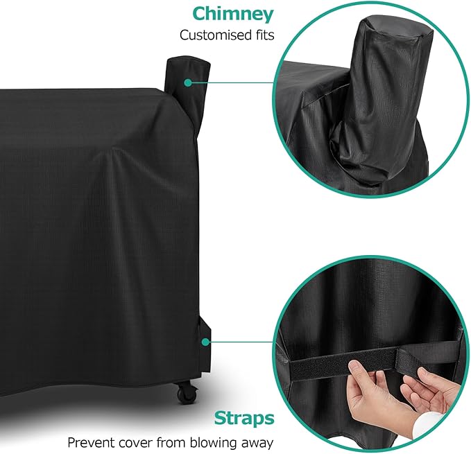 SunPatio Outdoor Waterproof Pellet Grill Cover Compatible with Traeger 34 Series Wood Pellet Grill and Smoker, Texas and More Full Length BBQ Barbecue Cover, All Weather Protection, Black