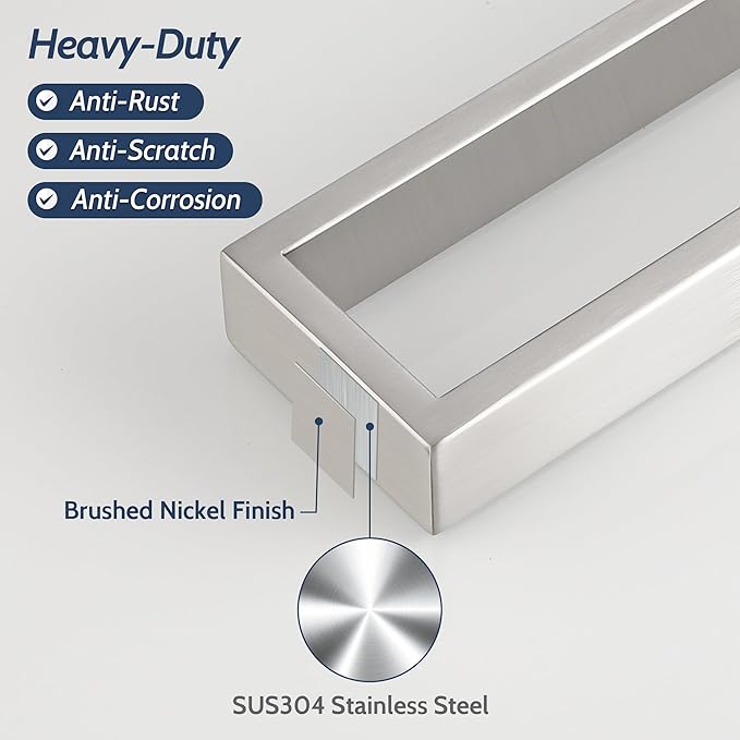 Sayayo Brushed Nickel Towel Bar for Bathroom, 16 Inch Hand Towel Holder Wall Mount Square Towel Ring SUS304 Stainless Steel Towel Rack