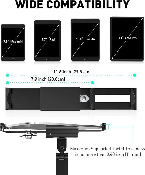 AboveTEK Tablet Wall Mount - 360° Rotating Holder with Anti-Theft Security Lock | Fits 7"-11" Tablets (Black)