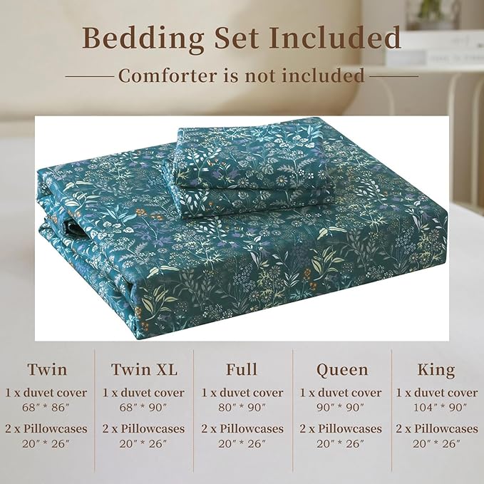 EAVD Botanical Floral Duvet Cover Full Blue Soft Cotton Garden Floral Bedding Set with 2 Pillowcases Vintage Style Botanical Full Duvet Cover with Zipper Closure