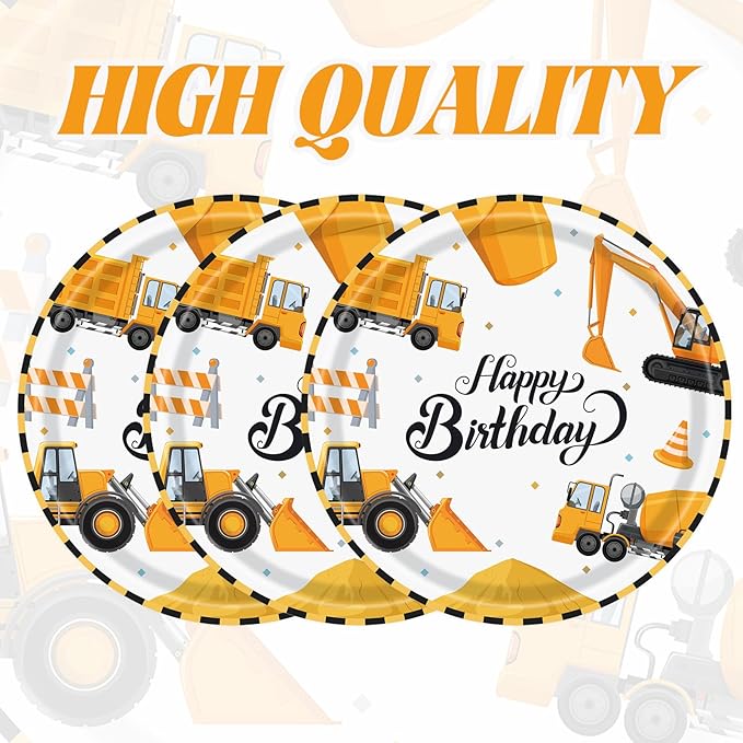 50PCS Construction Party Paper Plates 7 Inch, Disposable Cake Dessert Plates Construction Birthday Party Supplies for Kids Boys Birthday Decorations (Construction)