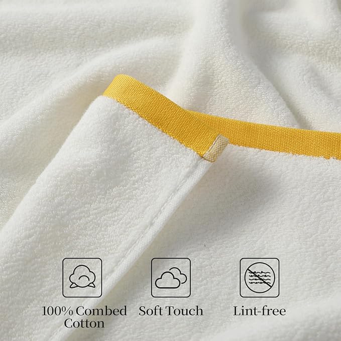 REDKISS 2 Pack Cotton Bath Towels, Soft Absorbent 600 GSM, 27x54 Inch | Quick Dry | Reinforced Stitching | Modern Contrast Border Design | Machine Washable | Bathroom, Gym|Spa & Guest Use | White