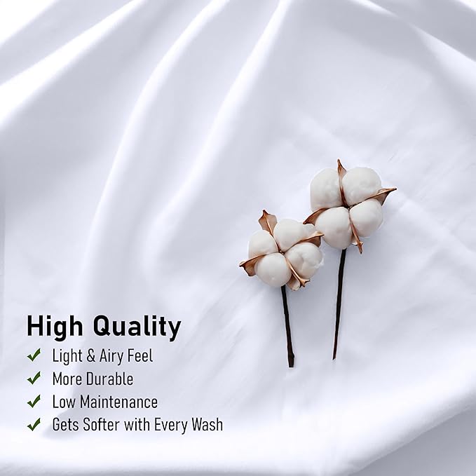 RUVANTI 100% Cotton Sheets Queen Size Set, 4 Pieces, Soft & Breathable Percale Weave Bedding, Deep Pocket 16", Hotel Standard, Crisp Cool Feeling, Durable, Perfect Dyed Bed Sheet, Bright White