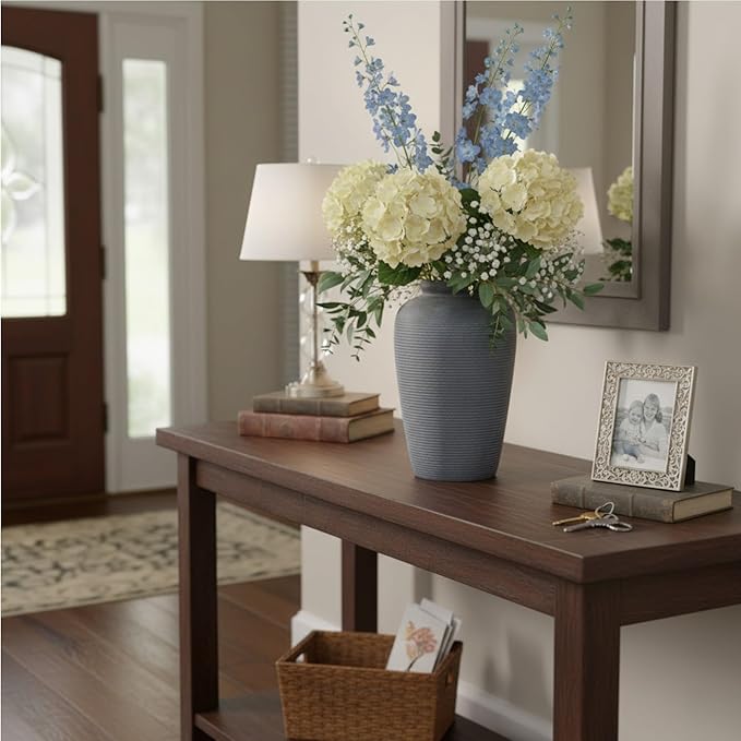 Ceramic Rustic Flower Vase,11 Inch Large Farmhouse Vases Home Decor Pottery Floral Vase Decorations for Living Room Handmade Vintage Vases for Bedroom Decor for Entryway Table Mantel Kitchen-Black