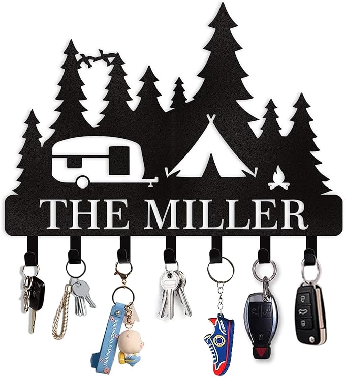 Kotagi Personalized Key Holder for Wall, Custom Metal Camper Key Rack Hanger with Hooks, Camping Key Hooks for Wall Organizer, Decorative Key Rack Wall Mount for Kitchen, Doorway, Hallway, Office