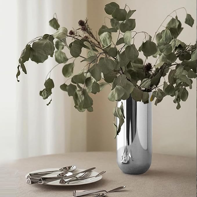 Metal Vase, 9.1 Inch Height Stainless Steel Cylinder Flower Vase, Modern Table Centerpiece Decorations, Ideal Accent Piece for Home Decor