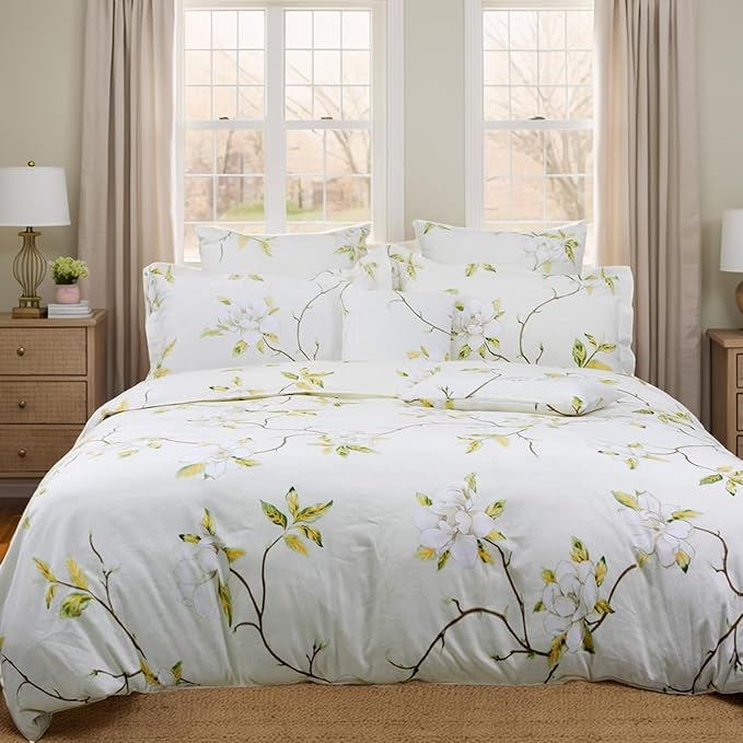FADFAY White Floral Duvet Cover Set 100% Cotton Farmhouse Bedding with Hidden Zipper Closure 3 Pieces, 1duvet Cover & 2pillowcases,Twin XL Size