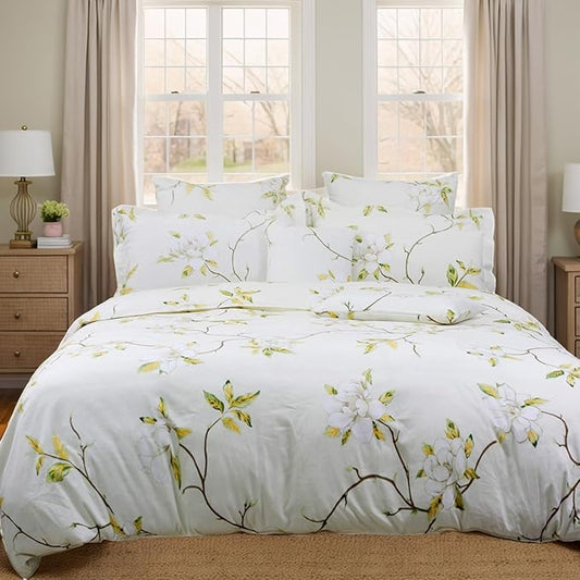 FADFAY White Floral Duvet Cover Set 100% Cotton Farmhouse Bedding with Hidden Zipper Closure 3 Pieces, 1duvet Cover & 2pillowcases,Twin XL Size