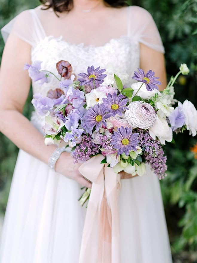 IPOPU 15pcs Daisies Artificial Flowers Faux Purple Daisies Flowers 12" Fake Wildflowers Flower Silk Flowers for Floral Arrangements Wedding Home Garden Decor (Purple)