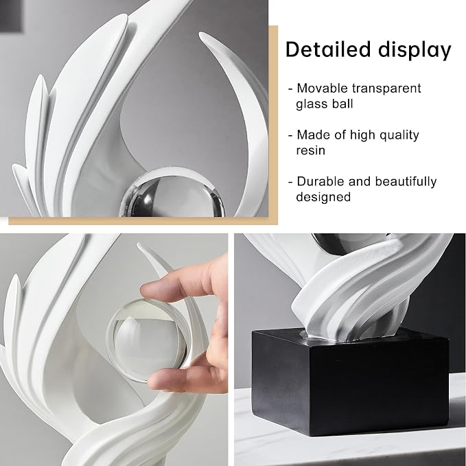 FJS Modern White Statue Table Decor for Living Room, Abstract Art Table Decor Accents, Resin Sculptures Home Decorations for Bookshelf TV Stand Living Room Dining Room Office