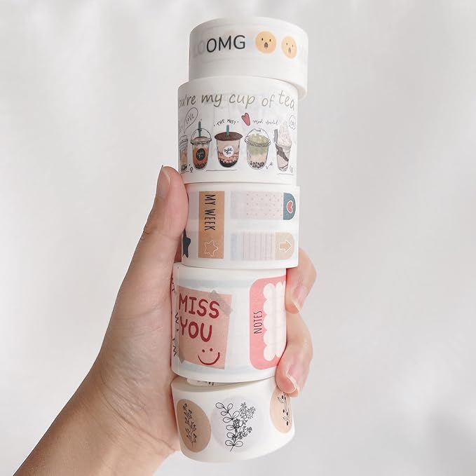 WT Planner’s Washi Tape Sticker Set, 5 Rolls, Original Floral Weekly Decorative Stickers, Cute Pastel Adhesive Tape for Planners, Journals, Bujo, DIY Crafts, Stationery Supplies