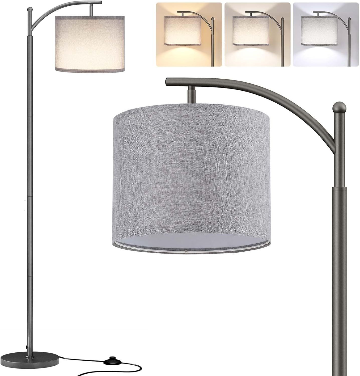 SUNMORY Arc Floor Lamp - Modern Design with 9W Adjustable 3-Color Temperature Bulb | Tall Metal Standing Lamp for Living Room, Bedroom, Office